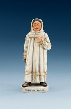 A Russian bisquit figure of a Samojed from Mezen, Gardner manufactory, late 19th Century.