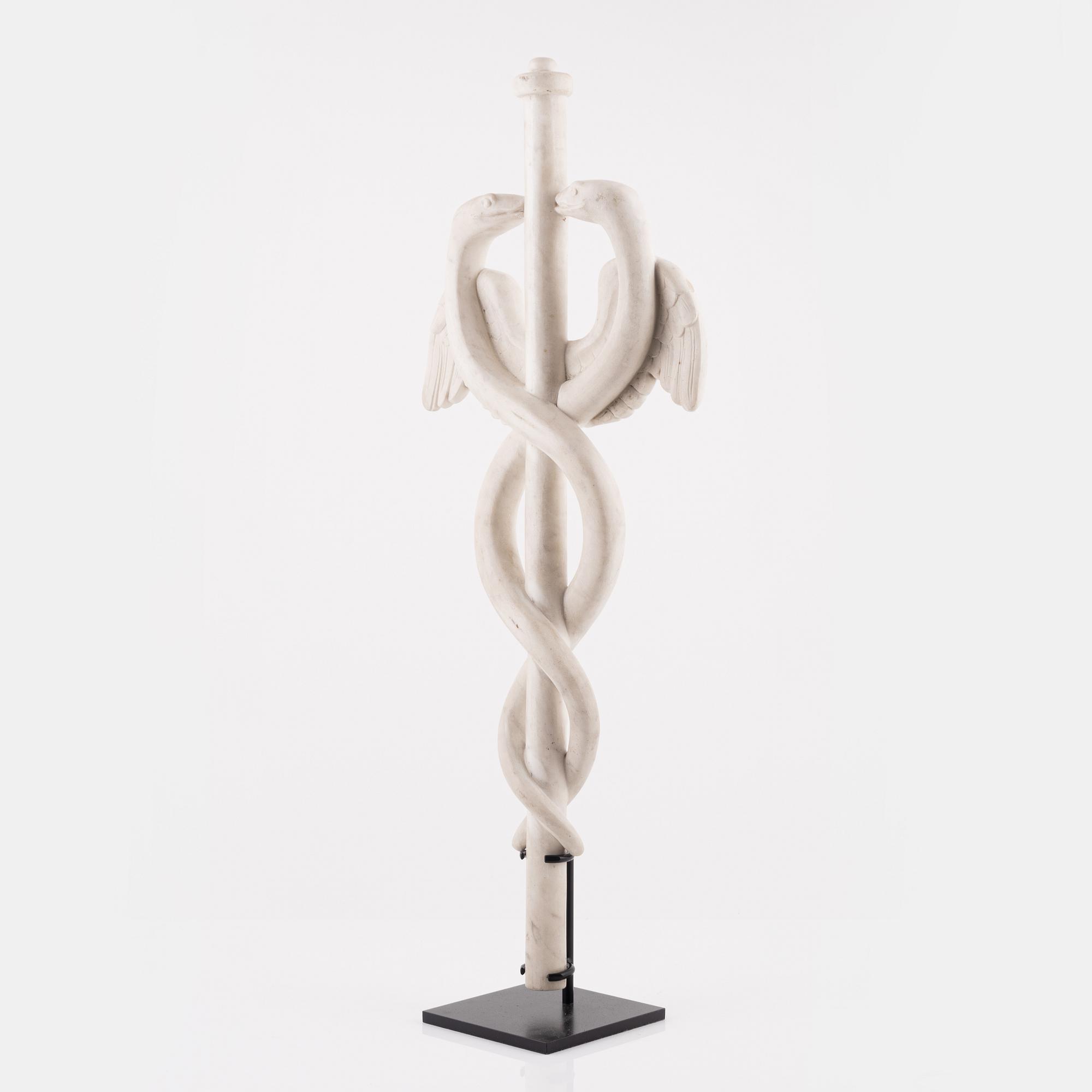 A Grand Tour marble caduceus, presumably Italian, late 19th century.
