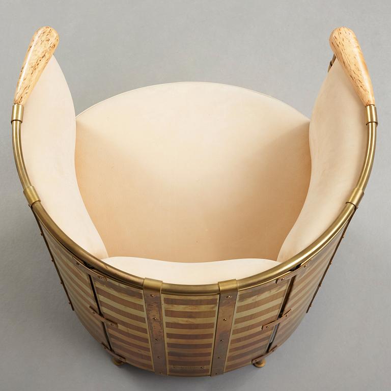 Mats Theselius, A Mats Theselius 'El Dorado' brass, birch and leather armchair, Källemo, Sweden post 2002.