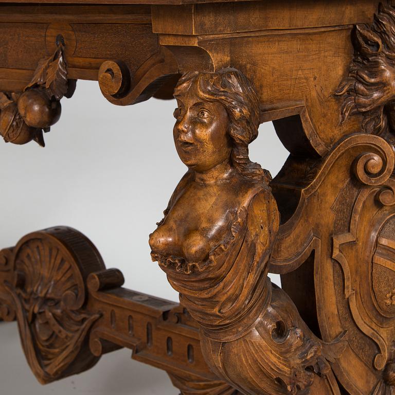 Walnut table, based on a model from Palazzo Pesaro in Venice, Purchased in 1893, Italy.