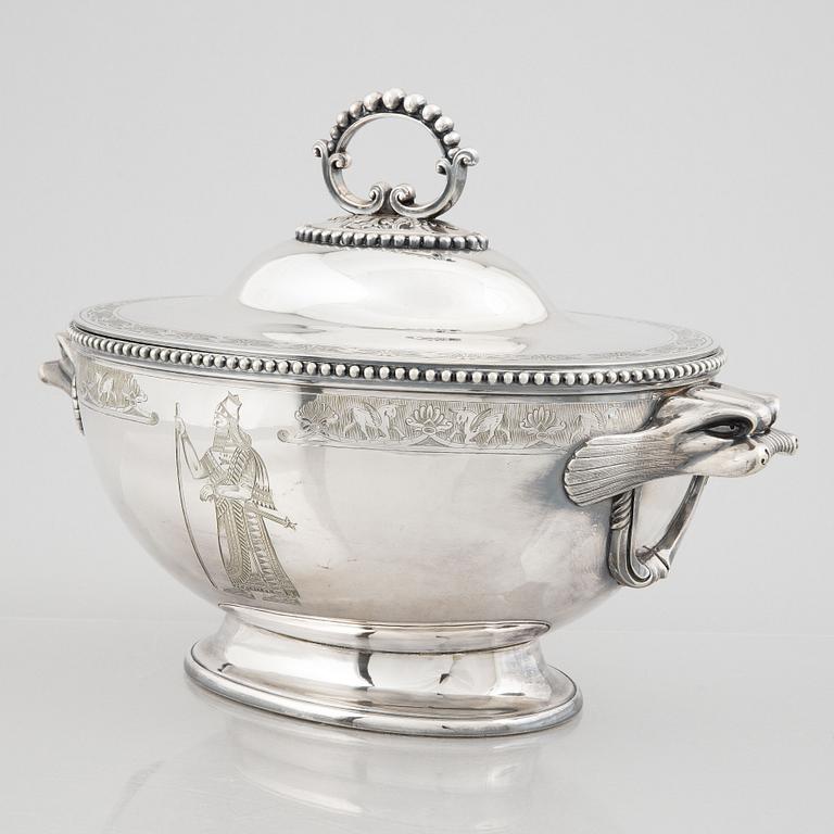 A possibly British 20th century metal tureen with lid.