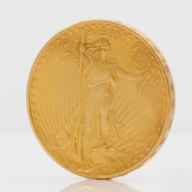 AN AMERICAN TWENTY DOLLAR GOLD COIN, 1924, Weight ca 33 grams.