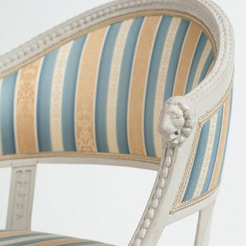 A pair of late Gustavian circa 1800 armchairs.