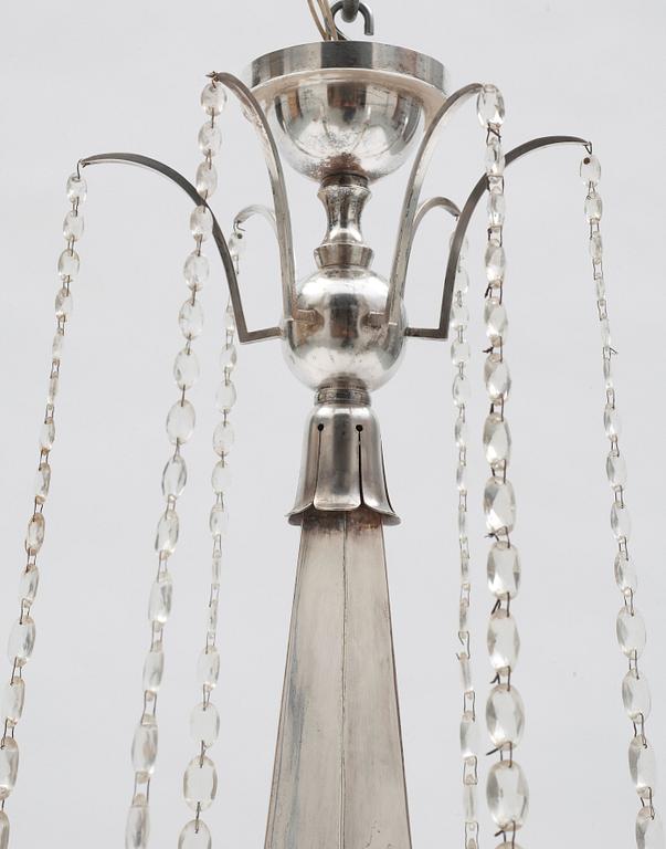 An Elis Bergh silver plated Swedish Grace chandelier, C.G. Hallberg, Stockholm.