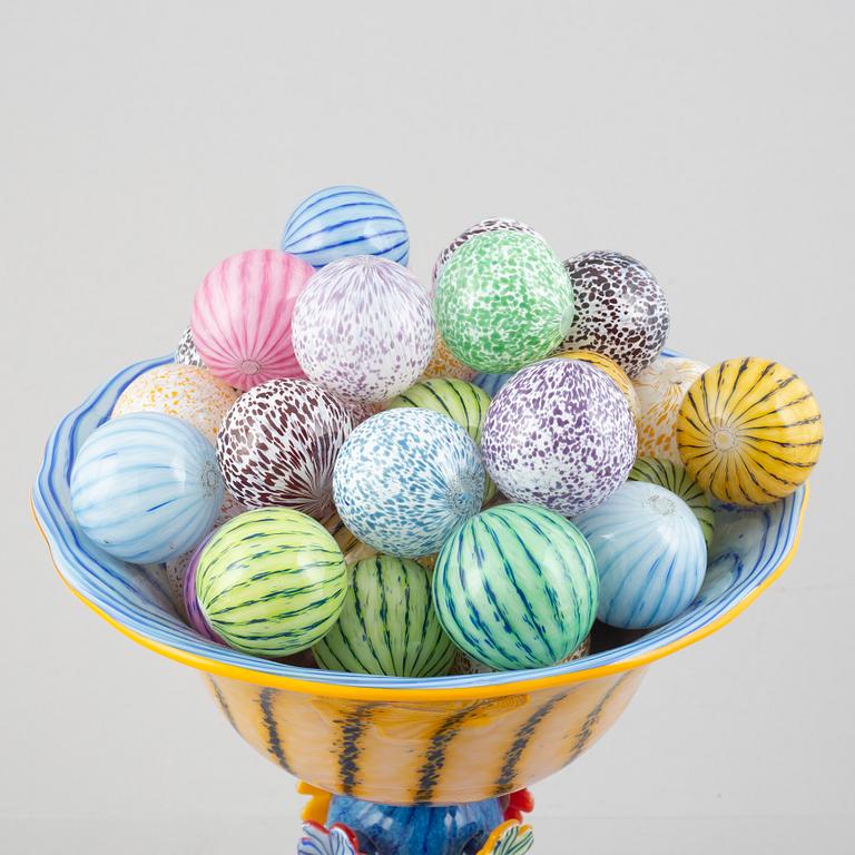 Jonas Rooth, a glass sculpture in the shape of a bowl with glass balls, executed in his studio, Kivik.