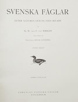 M, W & F VON WRIGHT, books, three volumes, 'Svenska fåglar', A. Börtzells tryckeri AB Stockholm, 1927-1929.
