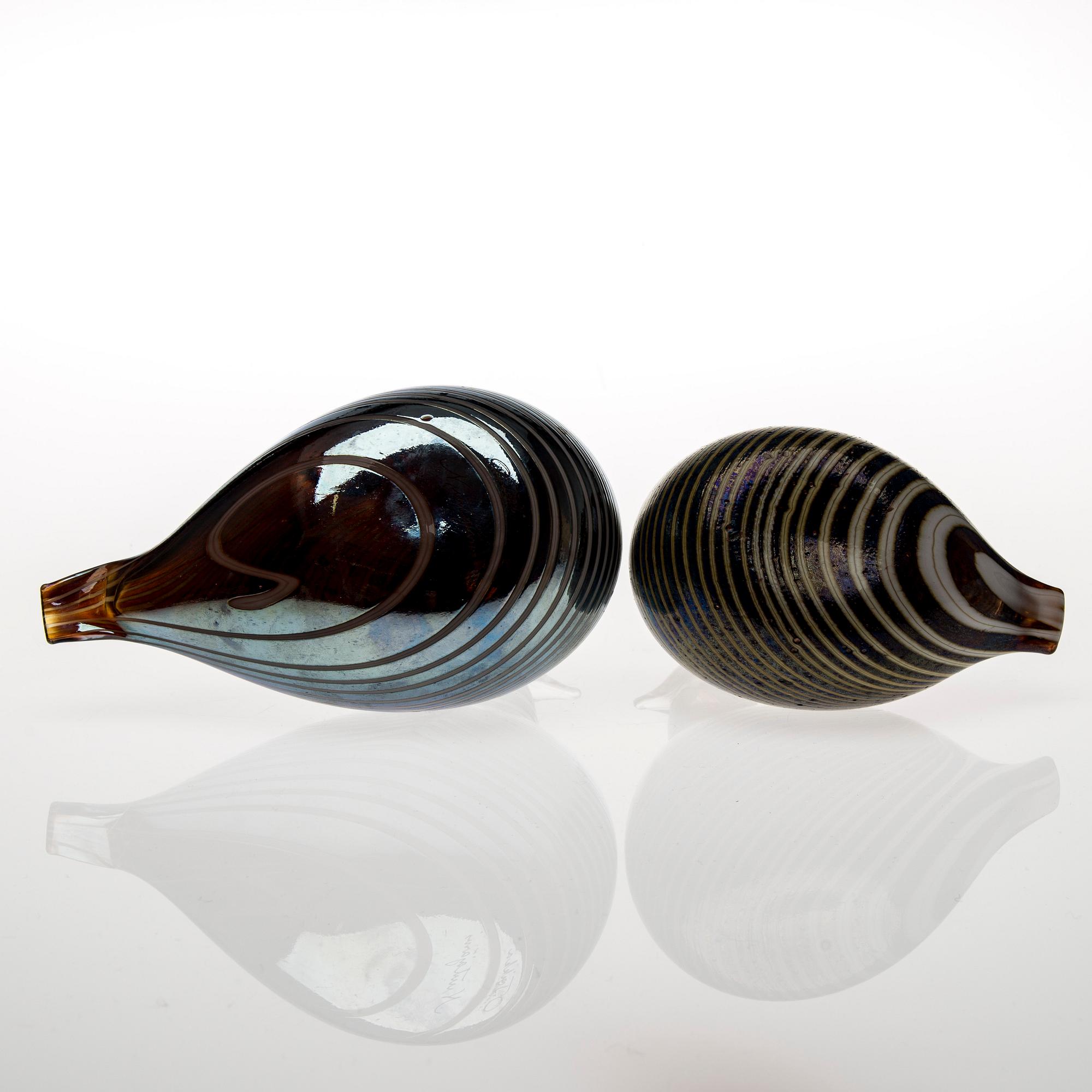 FIGURINER, 2 st, glas, Oiva Toikka, Nuutajärvi. Signerade.