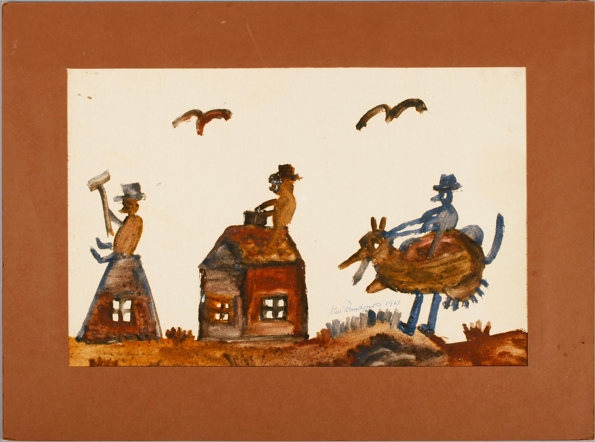 NILS "BJÖRNJÄGARN" RUNDGREN, gouache, signerad och daterad 1961.