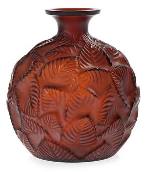 926. A René Lalique partly frosted amber glass 'Ormeaux' vase, France 1920's-30's.