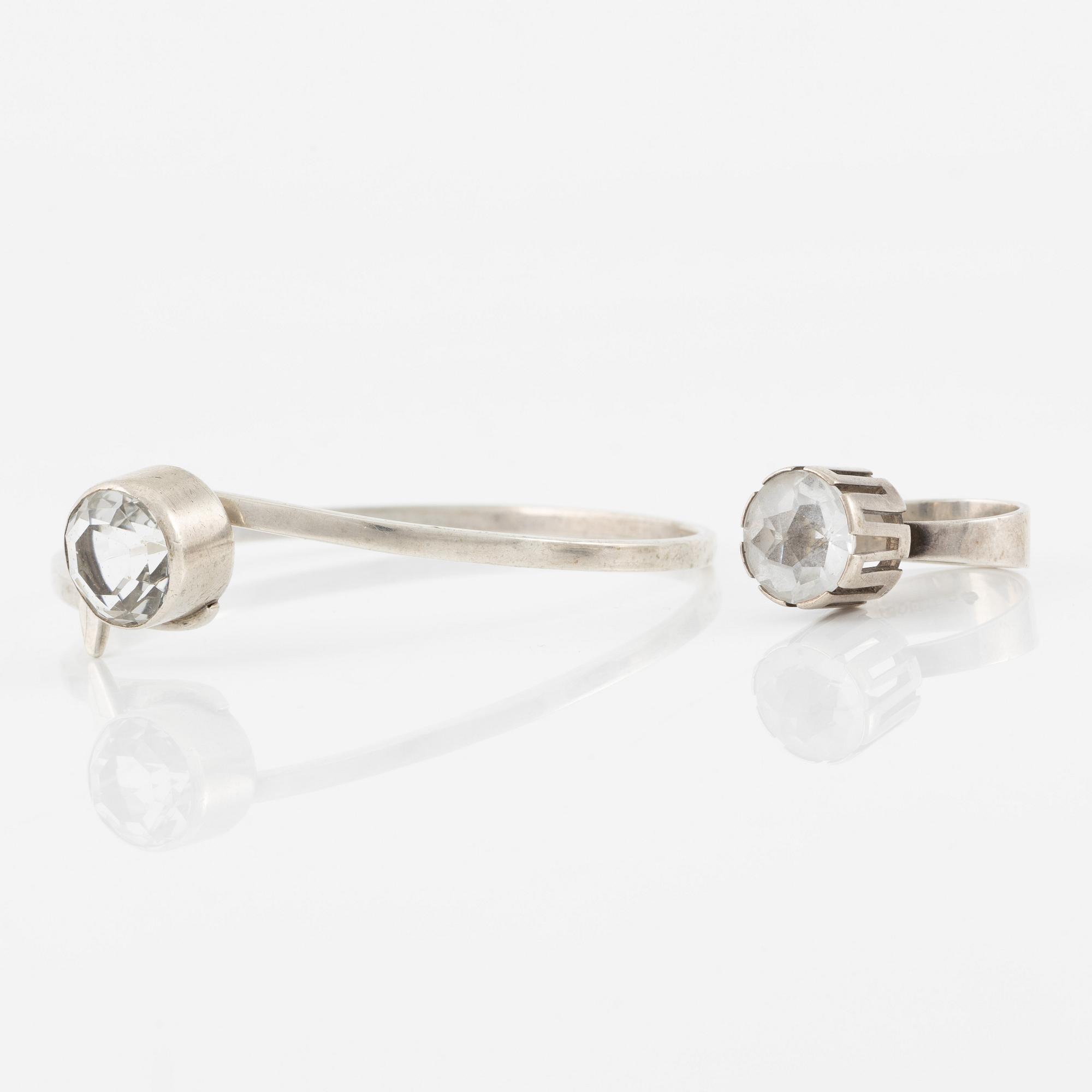 Isaac Cohen, bracelet and ring, silver with rock crystal. 1960s.