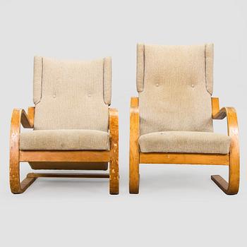 Alvar Aalto, Fåtöljer, 2 st, modell A35 och A36 O.Y. Huonekalu- ja Rakennustyötehdas A.B. 1940/1950-tal.