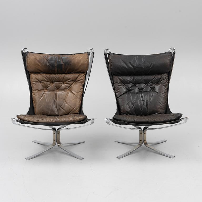 Sigurd Ressel, fåtöljer, ett par, "Falcon chair", Vatne Möbler, Norge, 1970-tal.