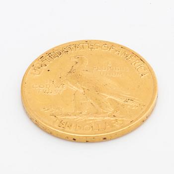 A 10 dollars Indian Head gold coin from USA 1910.