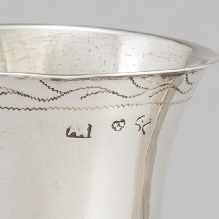 Four 19th century, silver goblets.