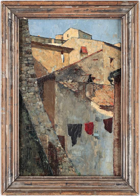 BROR OSCAR EUGEN BÖRJESON, olja på pannå, mongramsign.