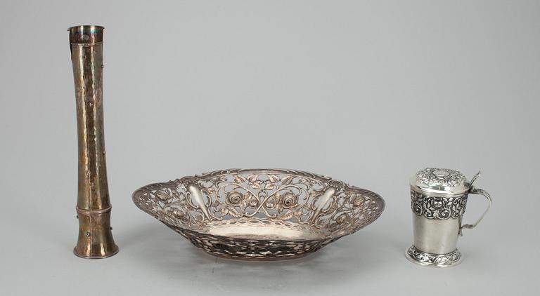 SKÅl, STOP samt VAS, silver. Tot. vikt ca 527,4 gr.