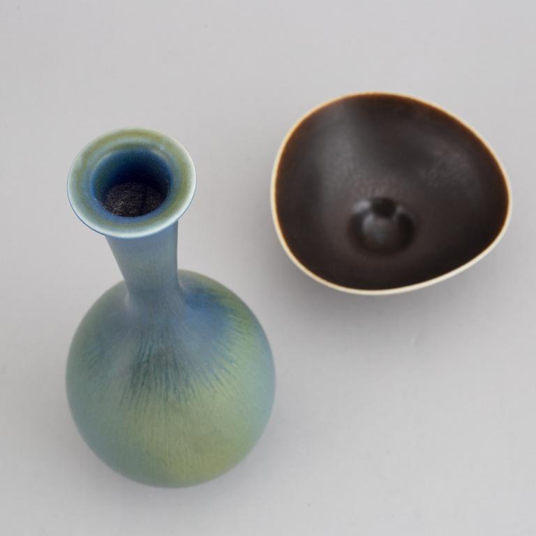 Berndt Friberg, a stoneware vase and bowl, Gustavsberg Studio, signed.