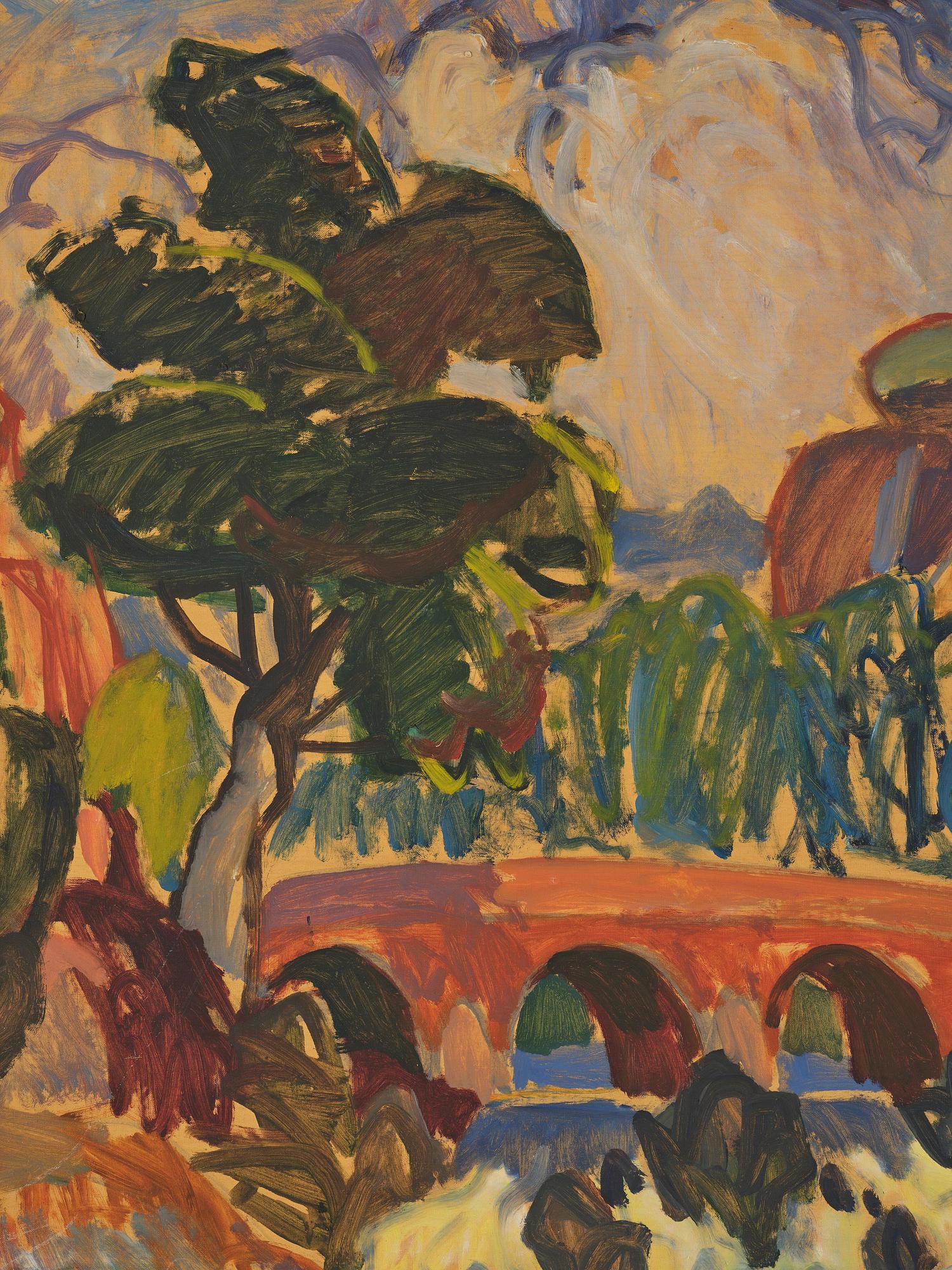 Erling Ärlingsson, Southern landscape with a bridge and church on a cliff.