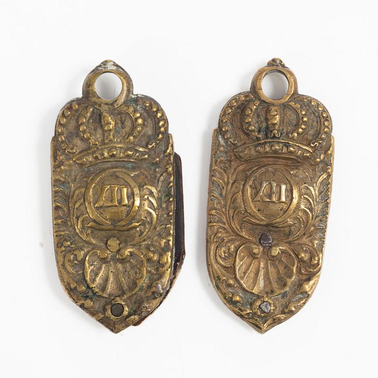 A pair of Baroque gilt brass mounts by C. C. Hartwig (caster active in Stockholm 1702-20).