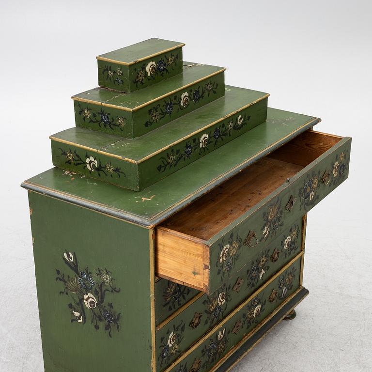 A Norwegian chest of drawers with a top section, mid 18th century.