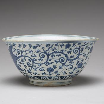 A large blue and white bowl, Ming dynasty with Jiajing mark and period (1522-1566).