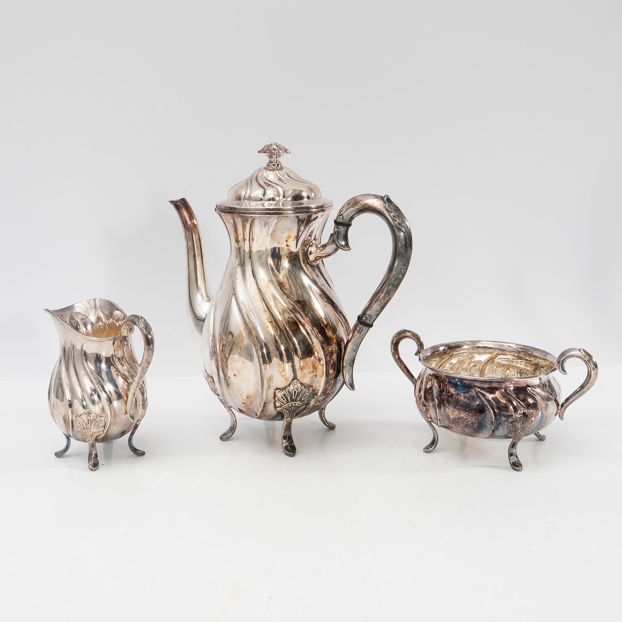 Coffee service, 3 pieces, silver, Rococo style, Norway, 20th century.