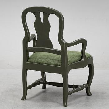 A Swedish painted rococo armchair, later part of the 18th Century.