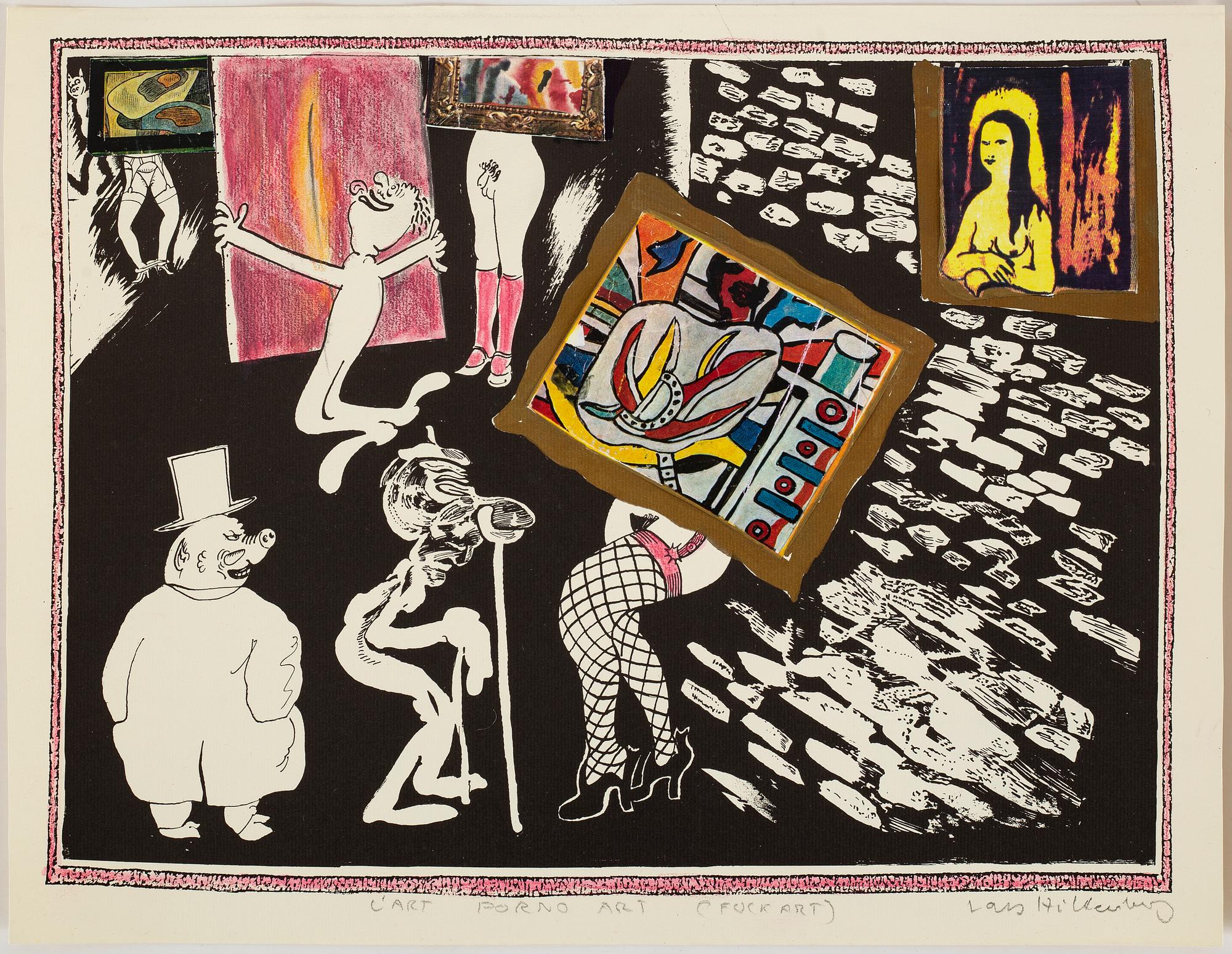 Lars Hillersberg, handkolerad litografier/collage, 4 st, signerade.