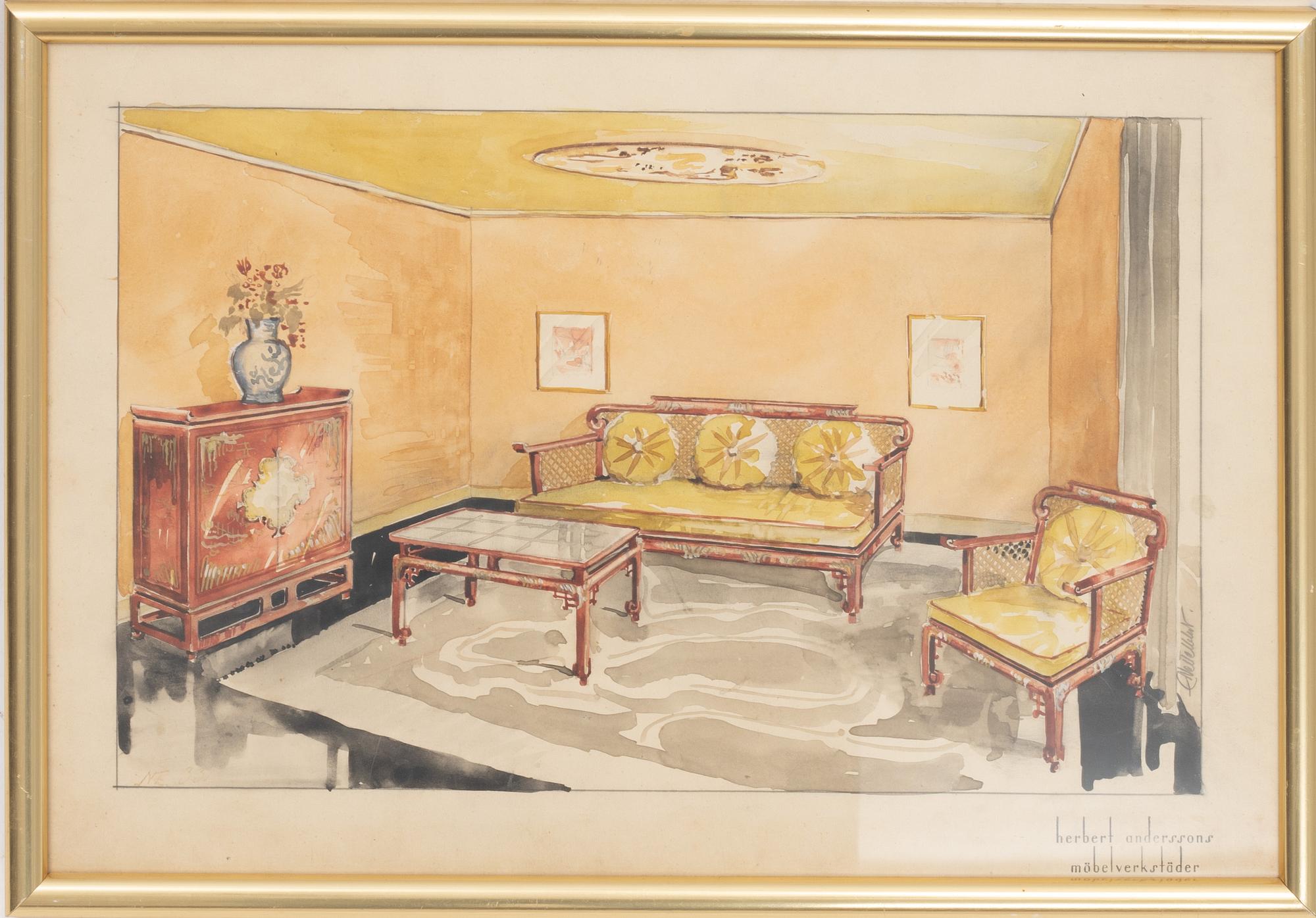 A Swedish Grace sofa, armchair and coffee table, Herbert Anderssons Möbelverkstäder, 1920's.