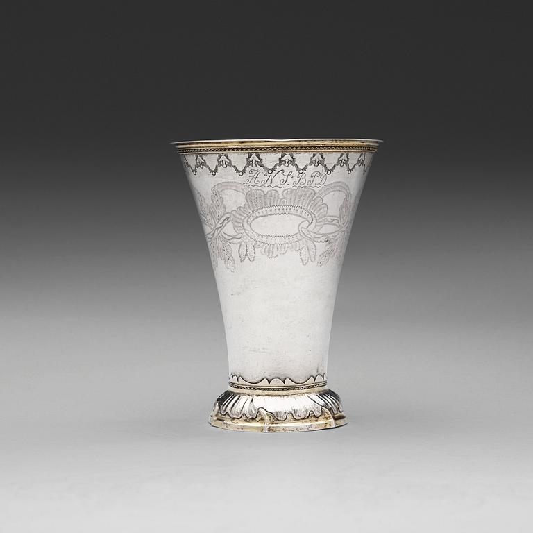 A Swedish 18th century parcel-gilt beaker, maks of Olof Yttreus, Uppsala 1787.