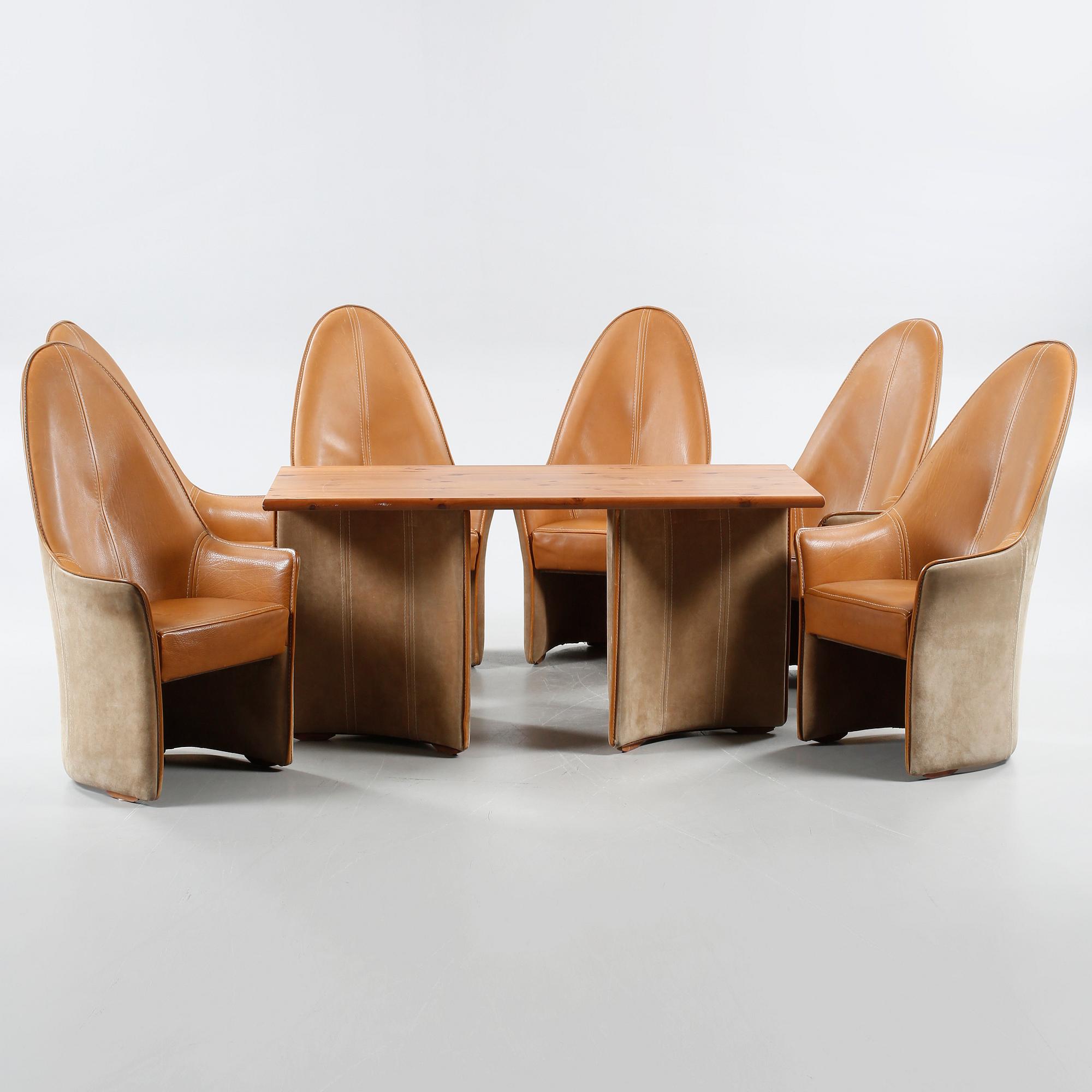 KONFERENS- / MATSAL-MÖBELGRUPP, 7 delar, 1900-talets andra hälft.