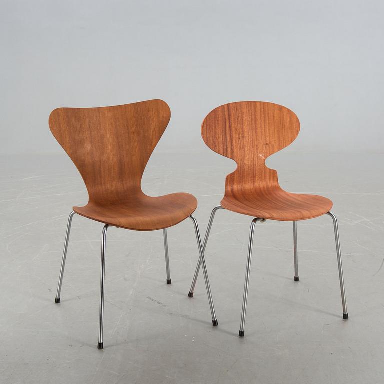 STOLAR, 2 st, "Sjuan" resp "Myran", Arne Jacobsen, Fritz Hansen 1976 resp 1971.