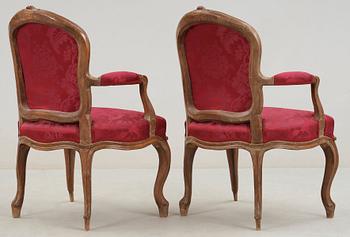 A pair of Rococo 18th century armchairs.