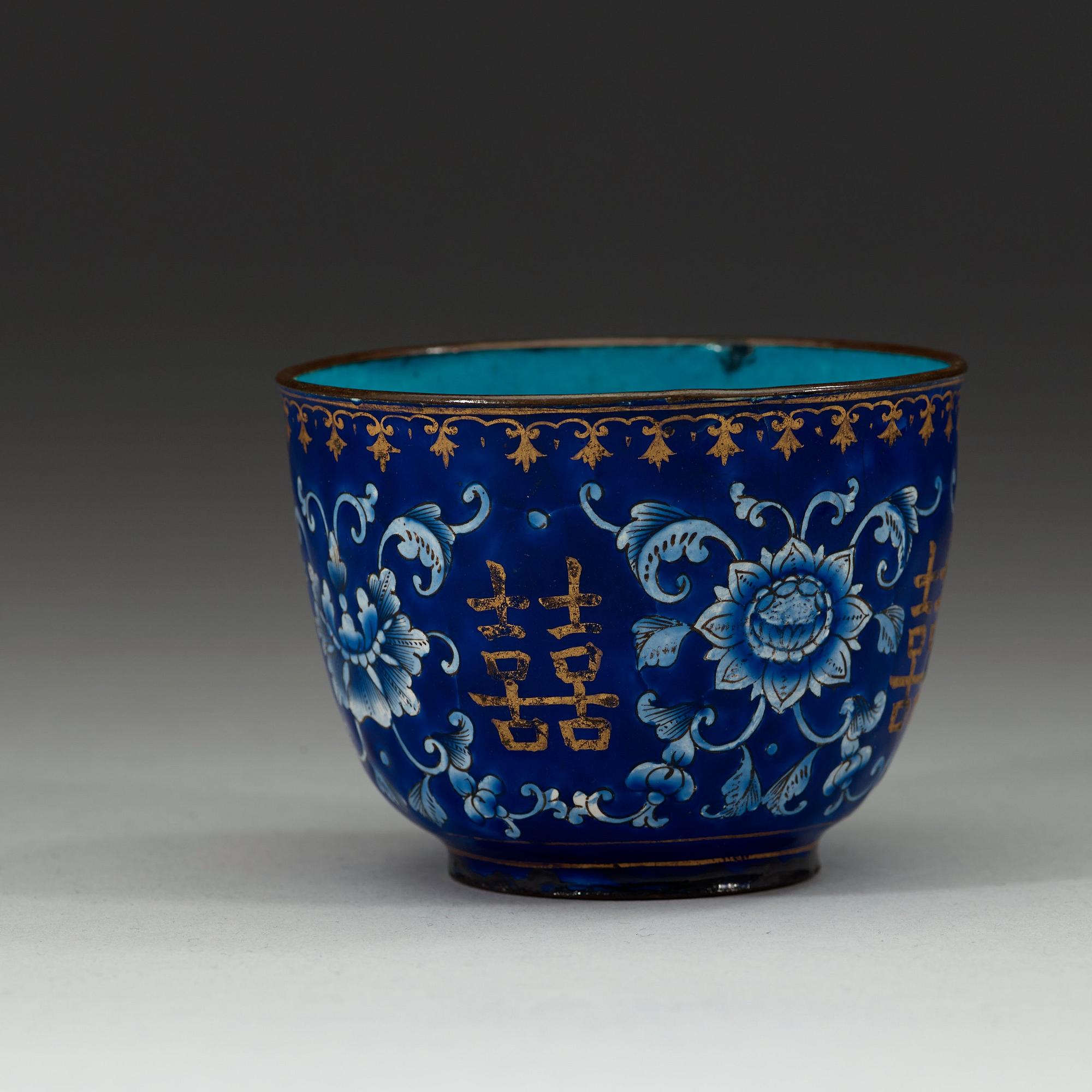 A blue enamel cup, Qing dynasty 18th century.