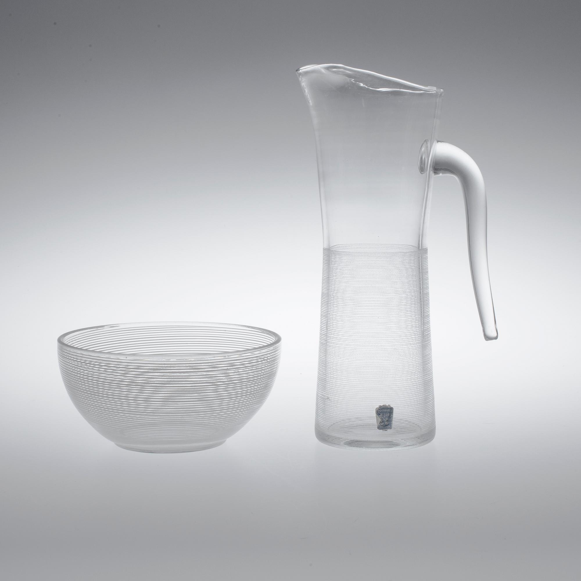 GLAS, KARAFF OCH SKÅL, 14 delar, glas, "Stripe", Bengt Orup, Johansfors.