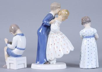 FIGURINER, 3 st, porslin, Kongl Dansk samt Bing & Gröndal.