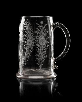 843. An engraved Swedish wedding tankard, dated 1800.