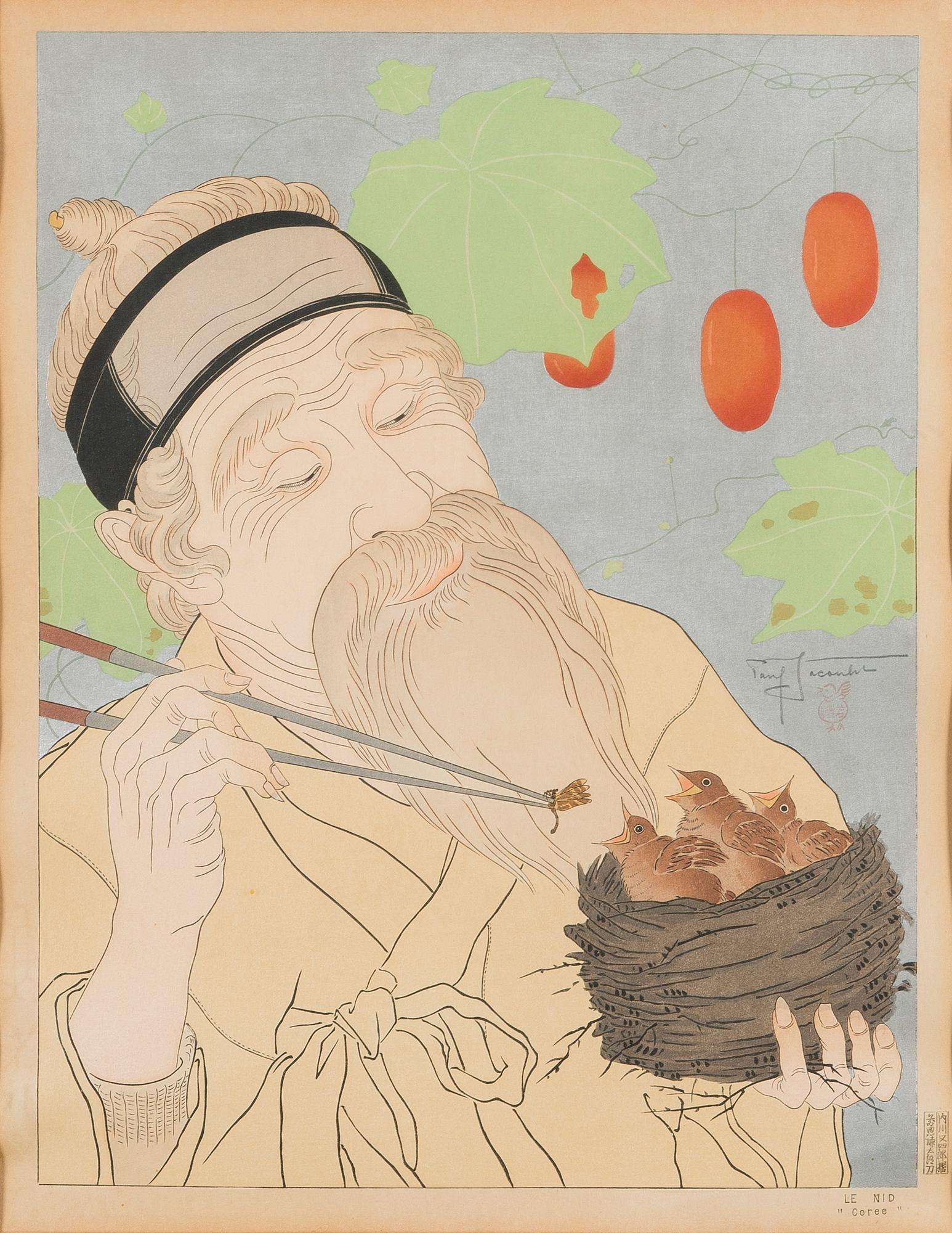 PAUL JACOULET, puupiirros, signeerattu, 1941.