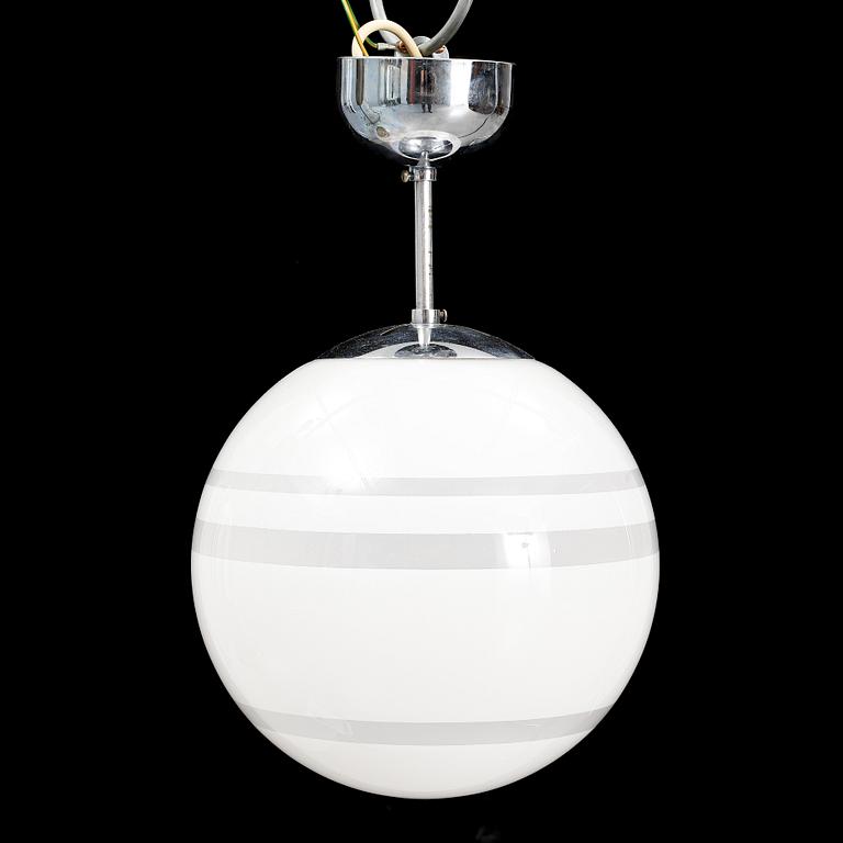 A 1930's glass and chrome ceiling light, Böhlmarks.