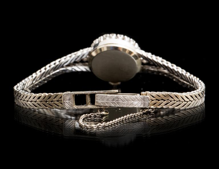 ARMBANDSUR, dam, Jaeger-LeCoultre, 18k vitguld med diamanter tot ca 0,95 ct. 1970-tal. Vikt ca 20 g.