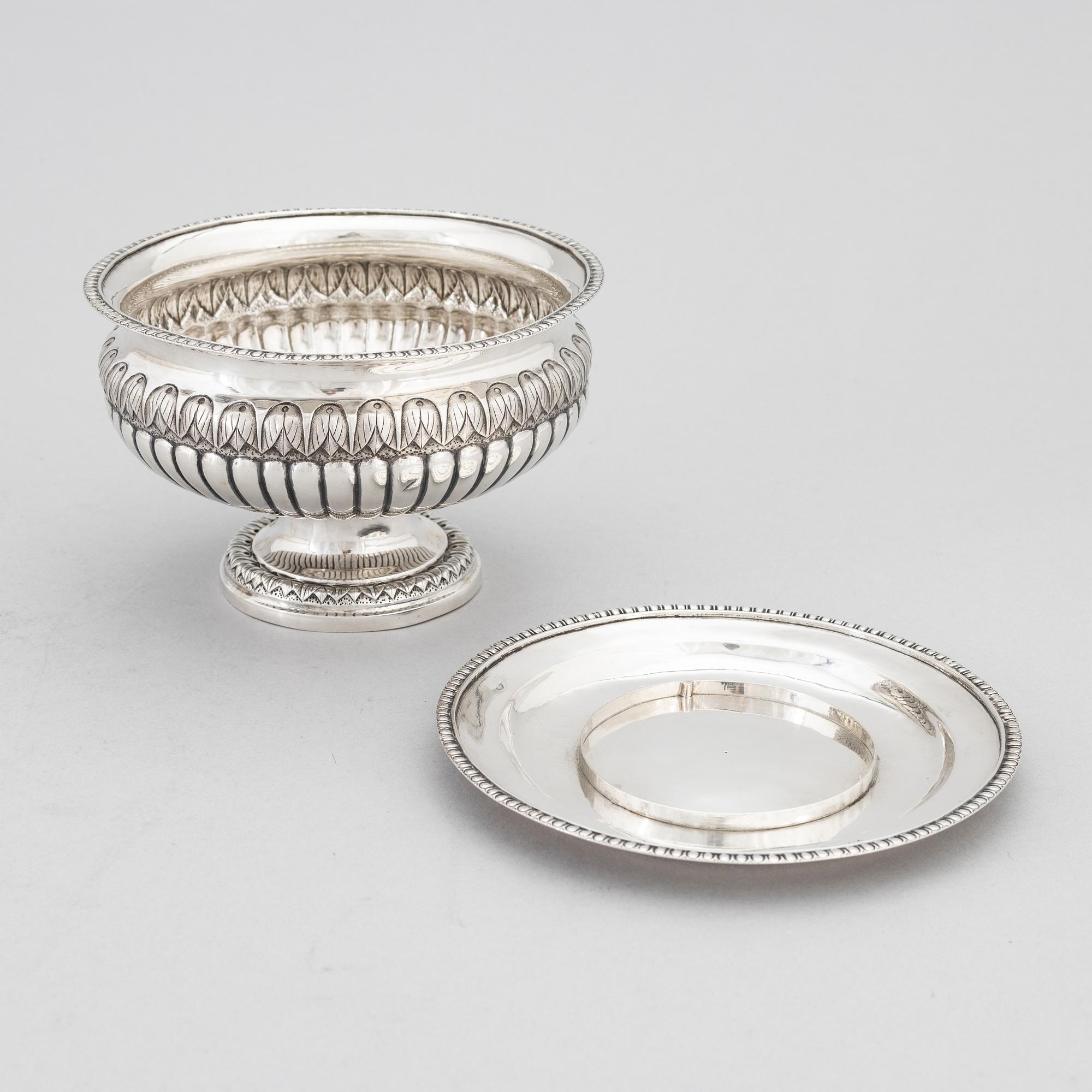 A Swedish Silver Empire Sauce Bowl With Dish, mark of Mikael Olof Barkman, Varberg 1834.