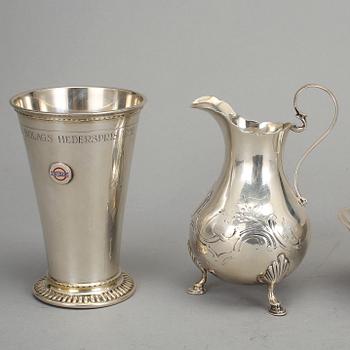 PARTI SILVER, 7 delar. Bl a GAB Stockholm 1966. Totalvikt ca 986 g.