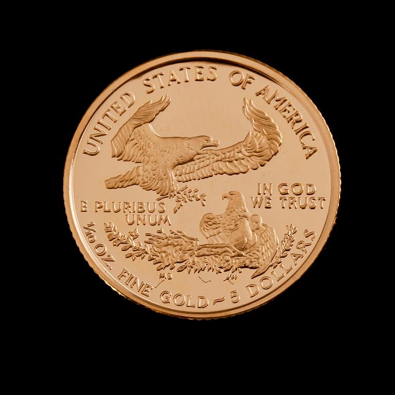 GULDMYNT, fine gold, 5 dollars, Liberty, USA 2004. Vikt ca 3 gram.