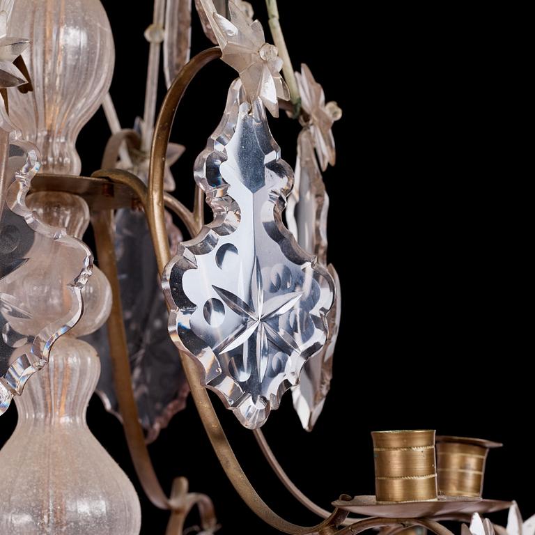 A Swedish Rococo ten-light chandelier, 18th century.