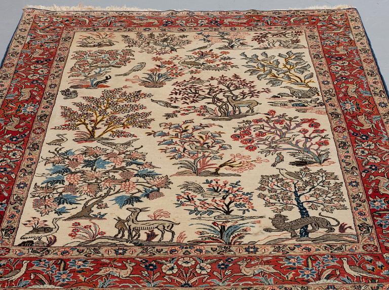 A RUG, an old Qum, figural, Iranian, ca 211-213,5 x 143,5-148 cm.