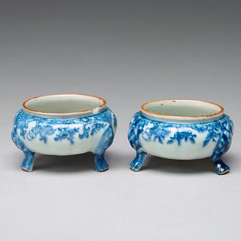 A pair of blue and white salts, Qing dynasty, Qianlong (1736-95).