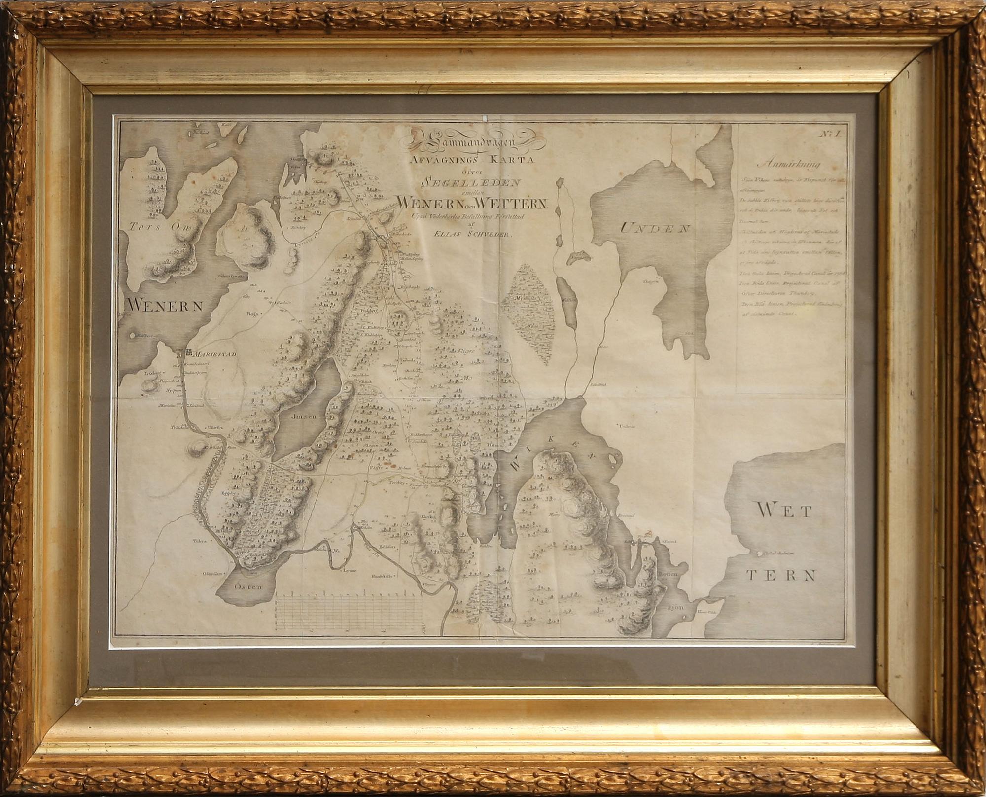 KARTA, "Segelleden Wenern- Wettern", Elias Schveder, 1700/1800-tal.