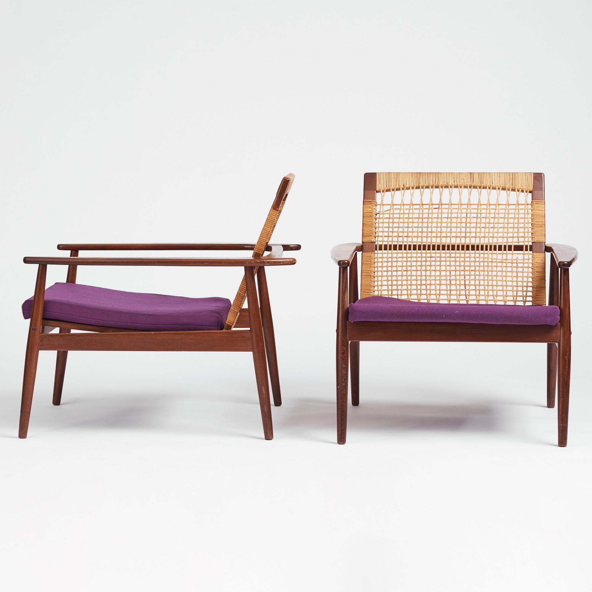 Hans Olsen, a pair of model '519' easy chairs, Juul Kristensen, Denmark, 1950's.