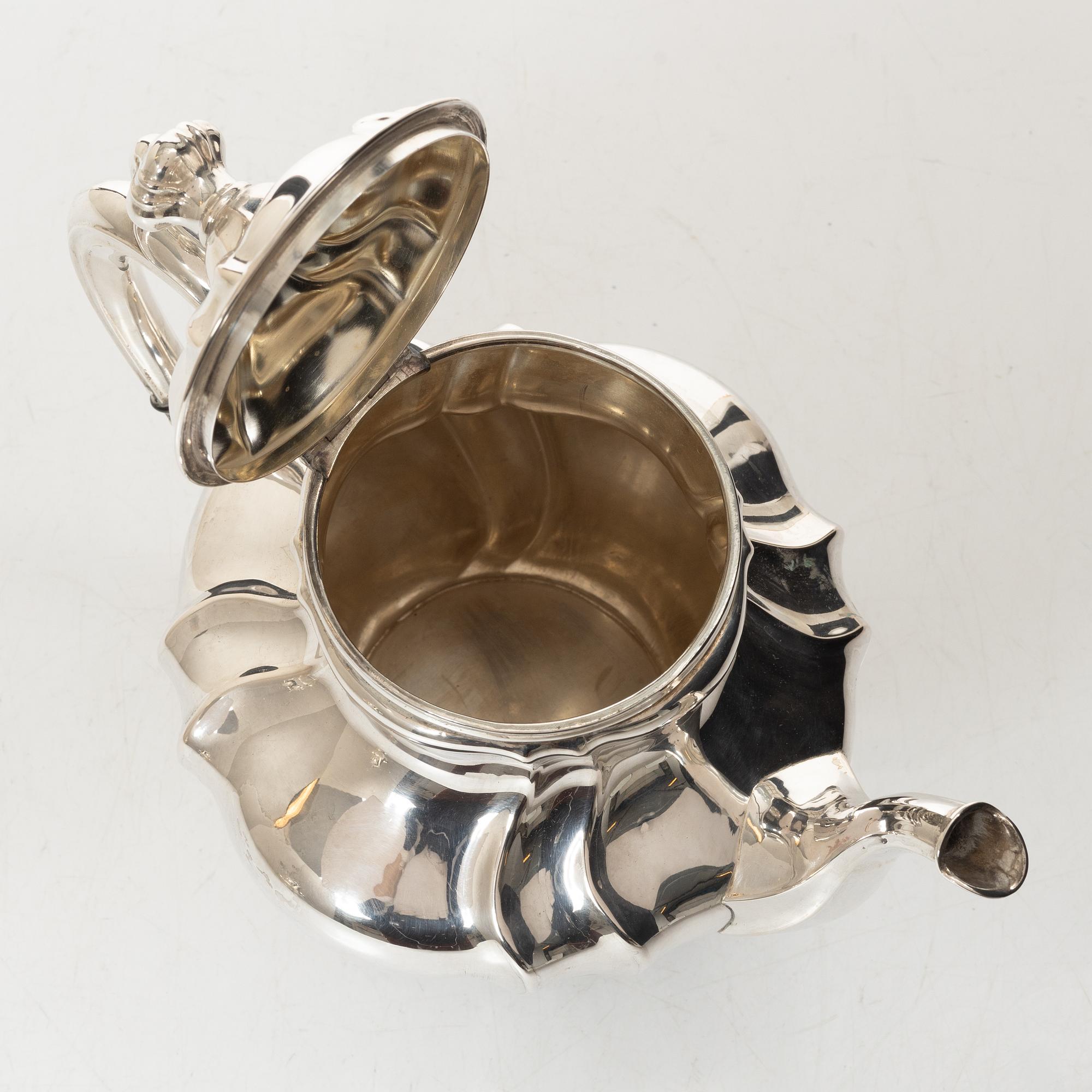 Kaffe- och teservis, 4 delar, silver, rokokostil, Otto Wolter, Schwäbisch Gmünd, Tyskland, 1900-tal.