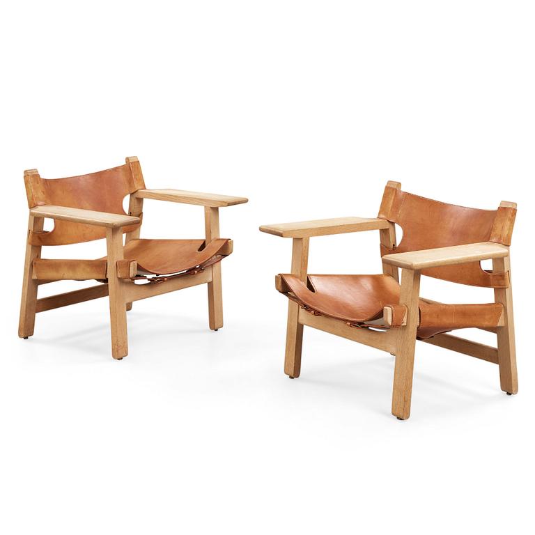 Børge Mogensen, A pair of Børge Mogensen oak and leather 'Spanish chairs', Fredericia Stolefabrik, Denmark.